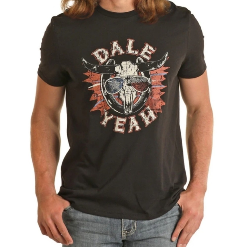 Rock & Roll Denim Mens Dale Yeah Longhorn Skull Graphic Tee Black P8-9635